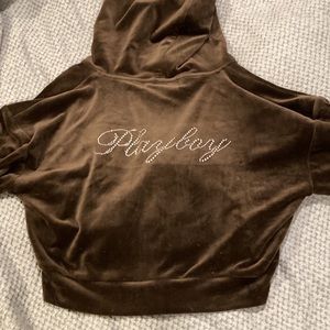 Brown PLAYBOY velour bedazzled sweater